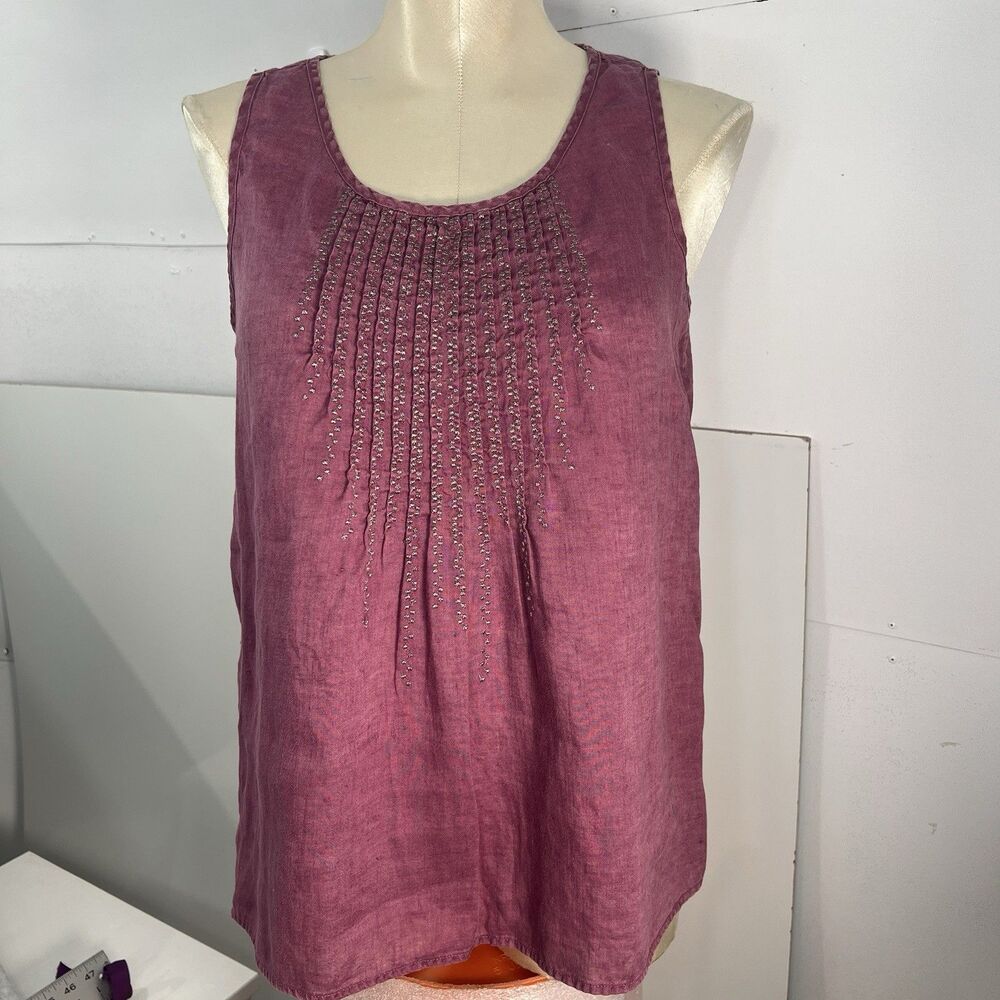 J Jill Linen Tank top Womens Small Petite Top Sleeveless Boho embroidered